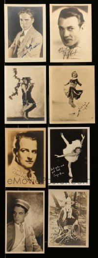 3h177 LOT OF 8 5X7 FAN PHOTOS WITH STAMPED OR FACSIMILE AUTOGRAPHS '20s-30s Chaplin, Cooper+more!