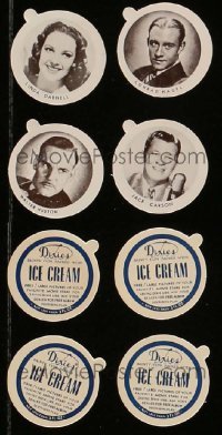 3h113 LOT OF 4 DIXIE ICE CREAM LIDS '40s Linda Darnell, Walter Huston, Jack Carson, Conrad Nagel!