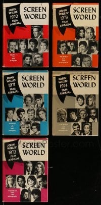 3h366 LOT OF 5 SCREEN WORLD ANNUAL HARDCOVER 1970-74 BOOKS '70-74 lots of movie images & info!