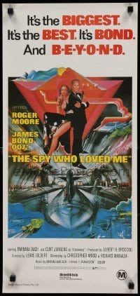 3j064 SPY WHO LOVED ME Aust daybill R80s great art of Roger Moore as James Bond 007 by Bob Peak!