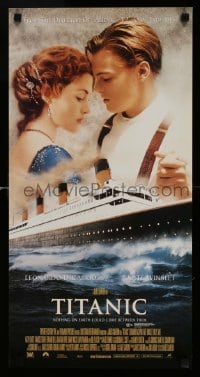 3j065 TITANIC Aust daybill '97 great romantic image of Leonardo DiCaprio & Kate Winslet!