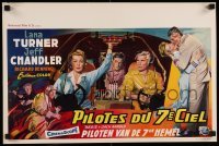 3j182 LADY TAKES A FLYER Belgian '58 different art of Jeff Chandler & sexy Lana Turner in plane!