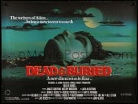 3j488 DEAD & BURIED British quad '81 wild horror art of person buried up to the neck by Campanile!