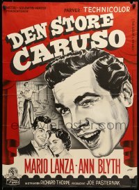 3j261 GREAT CARUSO Danish '55 great headshot artwork of Mario Lanza + Ann Blyth by Gaston!