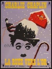 3j693 GOLD RUSH French 23x31 R72 Charlie Chaplin classic, great Leo Kouper artwork!