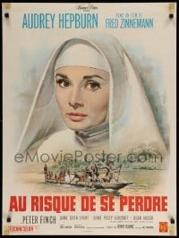 3j716 NUN'S STORY French 24x32 R60s great Mascii art of religious missionary Audrey Hepburn!
