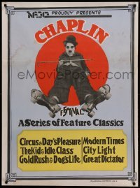 3j111 CHAPLIN Indian '73 image of Charlie with cane wearing roller skates!