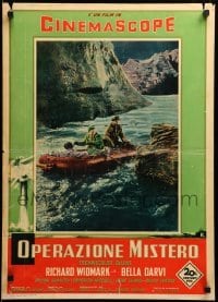 3j396 HELL & HIGH WATER Italian 20x28 pbusta '54 Samuel Fuller, Richard Widmark and man on raft!