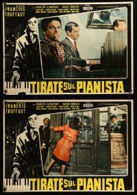 3j419 SHOOT THE PIANO PLAYER set of 2 Italian 19x27 pbustas '60 Truffaut's Tirez sur le pianiste!