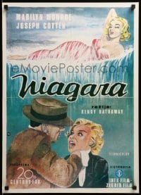 3j344 NIAGARA Yugoslavian 19x26 R80s artwork of gigantic sexy Marilyn Monroe on famous waterfall!