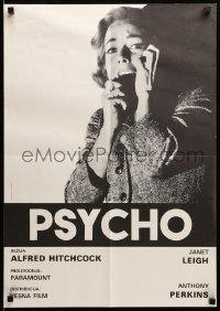 3j351 PSYCHO Yugoslavian 19x27 R80s Alfred Hitchcock, great close up of Vera Miles screaming!