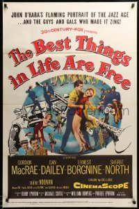3k546 BEST THINGS IN LIFE ARE FREE 1sh '56 Michael Curtiz, Gordon MacRae, art of gun & trumpet!