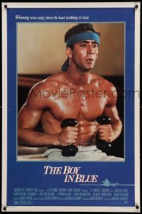 3k557 BOY IN BLUE 1sh '85 close up of barechested Nicolas Cage working out as Ned Hanlan!