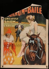 3k224 BARNUM & BAILEY GREATEST SHOW ON EARTH 30x40 circus poster 1897 art of girl on horse & clown!