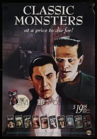 3k456 CLASSIC MONSTERS 27x39 video poster '91 Bela Lugosi as Dracula + Karloff as Frankenstein!
