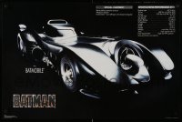 3k396 BATMAN 24x35 commercial poster '89 Tim Burton, great image of Batmobile & specs!