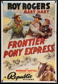3k406 FRONTIER PONY EXPRESS 27x40 commercial poster '90s Roy Rogers saving Mary Hart from bad guy!