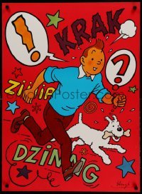 3k358 TINTIN 25x34 Danish commercial poster '70 Herge's classic character running w/dog!