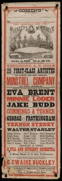 3k193 BUCKLEY'S MINSTRELS 14x42 stage broadside 1860s burlesque opera & band, 1st class artistes!