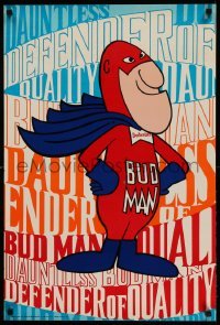 3k255 BUDWEISER 20x30 advertising poster '71 wacky art of Bud Man, Defender of Quality!