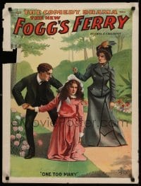 3k194 FOGG'S FERRY 21x28 stage poster 1893 art of man & woman fighting over kneeling girl!