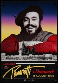 3k269 LUCIANO PAVAROTTI 24x34 Danish music poster '92 great close-up of the singer over landmark!
