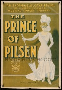 3k211 PRINCE OF PILSEN yellow title 28x41 stage poster 1900s full-length art of bewitching widow!