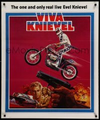 3k346 VIVA KNIEVEL 27x33 special '77 art of the daredevil jumping his motorcycle by Roy Anderson!