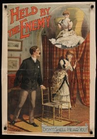 3k196 HELD BY THE ENEMY stage play 20x28 stage poster 1886 by Sherlock Holmes actor William Gilette!