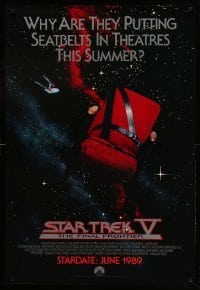 3k908 STAR TREK V advance 1sh '89 The Final Frontier, image of theater chair w/seatbelt!