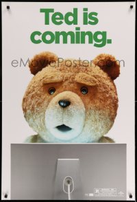 3k943 TED wilding 1sh '12 Mark Wahlberg, Mila Kunis, image of teddy bear using Mac, outrageous!