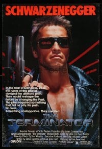 3k946 TERMINATOR 1sh '84 classic image of cyborg Arnold Schwarzenegger, no border design!