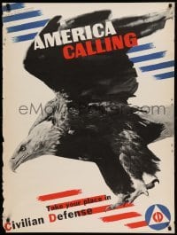 3k127 AMERICA CALLING 30x40 WWII war poster '41 art & photo by Matter & Fisher of bald eagle!