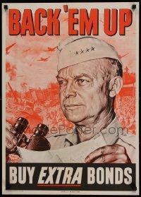 3k132 BUY EXTRA BONDS 20x28 WWII war poster '44 Chaliapin art of Four Star General Eisenhower!