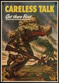 3k134 CARELESS TALK GOT THERE FIRST 29x40 WWII war poster '44 Ray Prohaska art of soldier shot!