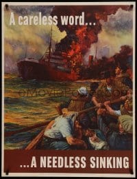 3k136 CARELESS WORD A NEEDLESS SINKING 29x37 WWII war poster '42 art by Anton Otto Fischer!