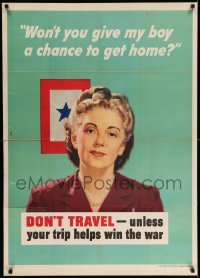 3k139 DON'T TRAVEL - UNLESS YOUR TRIP HELPS WIN THE WAR 29x40 WWII war poster '44 Jerome Rozen art!