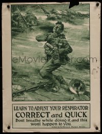 3k110 LEARN TO ADJUST YOUR RESPIRATOR 22x29 WWI war poster '15 art of posioned soldier by Thayer!