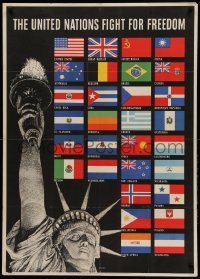 3k162 UNITED NATIONS FIGHT FOR FREEDOM 29x40 WWII war poster '42 art of Lady Liberty & flags!