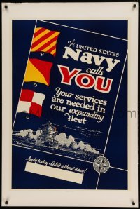 3k123 UNITED STATES NAVY CALLS YOU 28x42 military recruiting poster '40 cool Murphey art of ship!