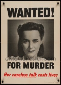 3k168 WANTED! FOR MURDER 20x28 WWII war poster '44 careless talk from housewife costs lives!