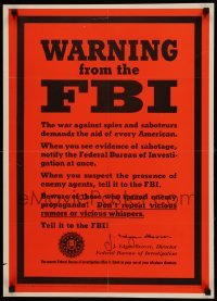 3k169 WARNING FROM THE FBI 20x28 WWII war poster '43 Hoover asks you to report suspicious activity!
