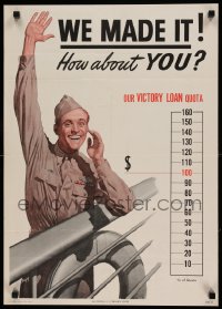 3k171 WE MADE IT! HOW ABOUT YOU? 19x26 WWII war poster '45 cool art of waving soldier & graph!