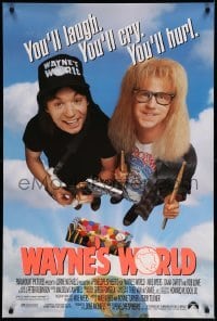 3k984 WAYNE'S WORLD 1sh '91 Mike Myers, Dana Carvey, one world, one party, excellent!