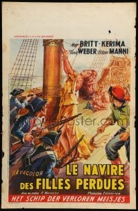 3m156 SHIP OF CONDEMNED WOMEN Belgian '54 art of sexy May Britt tied to mast & flogged!