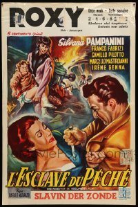 3m158 SLAVE OF SIN Belgian '54 art of Silvana Pampanini being stabbed by Franco Fabrizi!