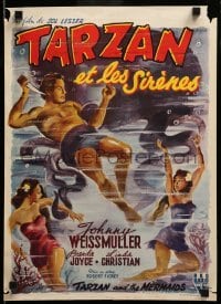 3m168 TARZAN & THE MERMAIDS Belgian '48 art of Johnny Weissmuller diving & battling octopus!