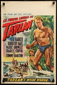 3m175 TARZAN'S SAVAGE FURY Belgian '52 art of Lex Barker & Dorothy Hart, Edgar Rice Burroughs