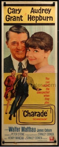 3m478 CHARADE insert '63 tough Cary Grant & sexy Audrey Hepburn, expect the unexpected!