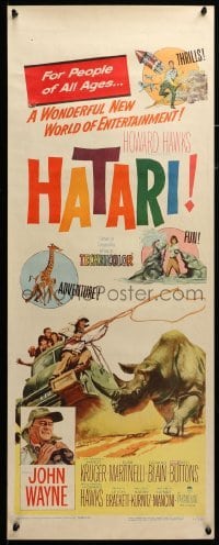 3m574 HATARI insert '62 Howard Hawks, artwork of John Wayne rounding up rhino in Africa!